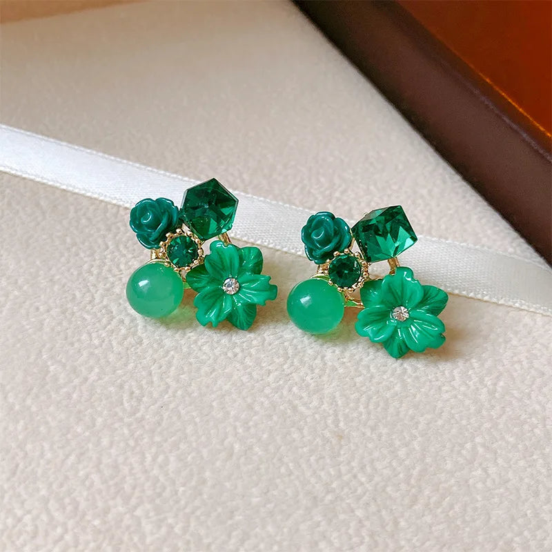 Flower Crystal Ball Mini Earrings