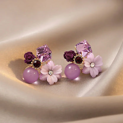 Flower Crystal Ball Mini Earrings